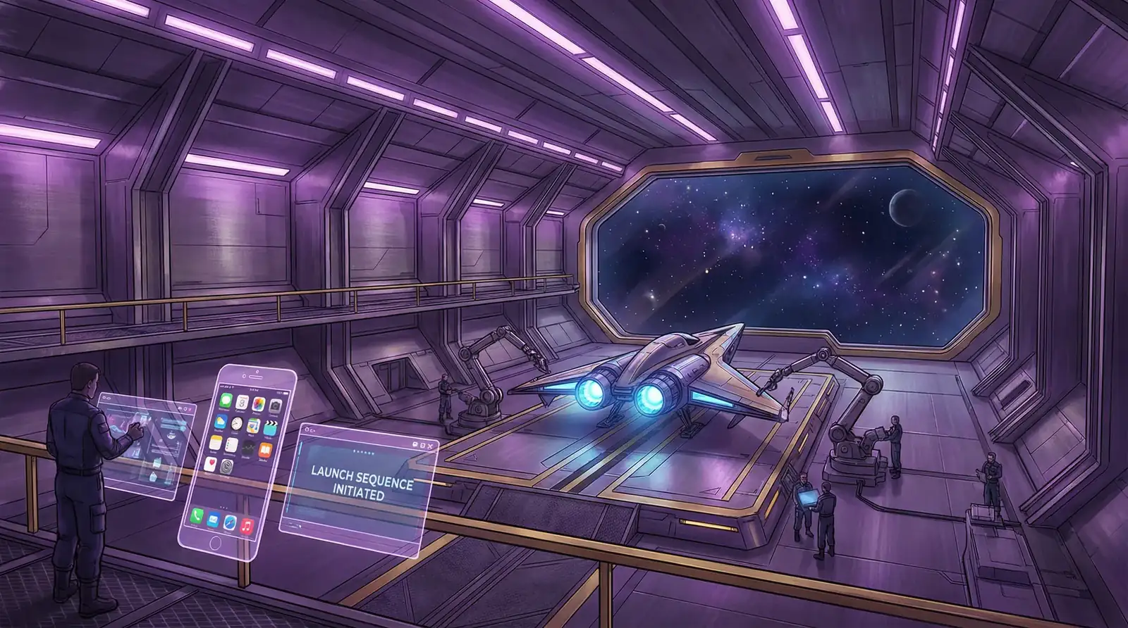 羞羞漫画 APP下载 - 太空站机库中待命的星舰